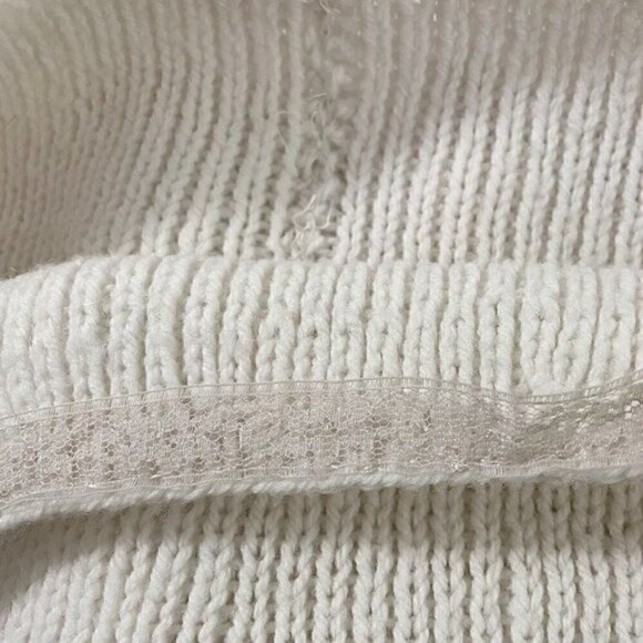 Pearl Detail Granny Core Hand Knit Chunky Cable Ribbed Sweater Ivory Women’s L - Picture 8 of 8